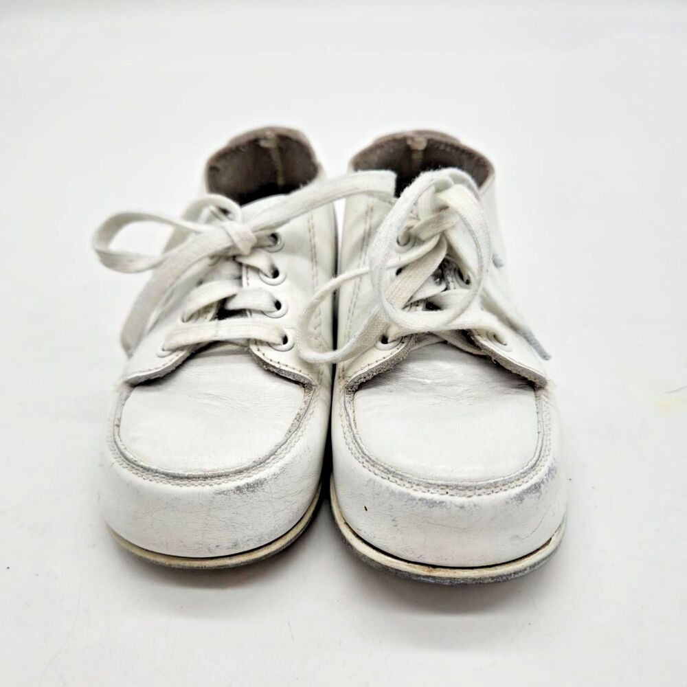 Vintage Baby Sz 4.5 White Leather Walking Shoes High Top Hard Bottom Lace Up B